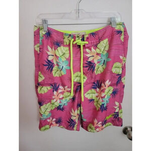 Hollister Swim Trunks Mens Size Medium Pink Floral Tropical Beach Board Shorts